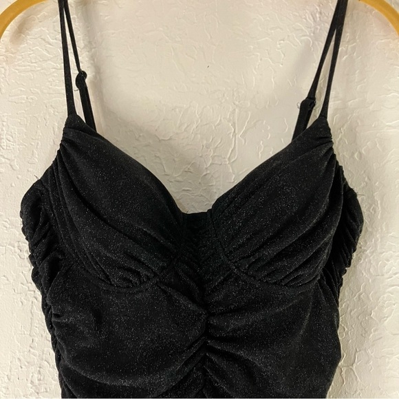 Lulu’s Boldest Babe Black Sparkly Ruched Bustier Bodycon Dress - Picture 4 of 12